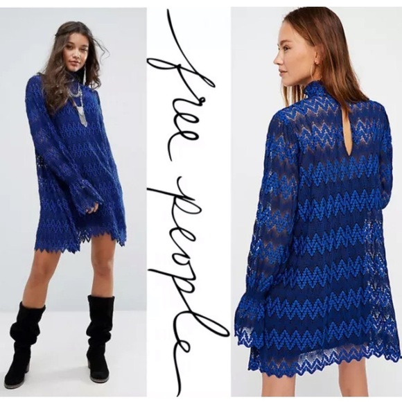 Nwt FREE PEOPLE Simone Lace Crochet Dress Blue size xs OB668240 - Picture 12 of 12